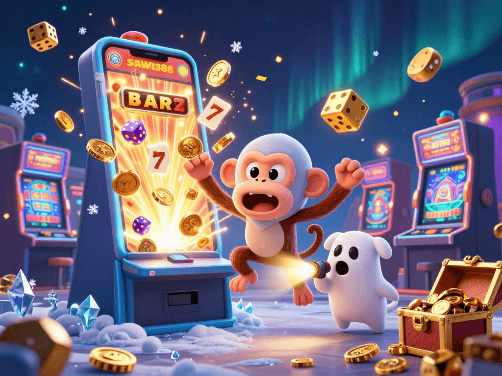 Play extravagant casino games at SAWA888 with a lively poltergeist monkey and ghost-hunter puppy.