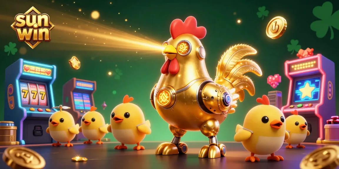 Experience thrilling gaming action at sun win with a vibrant 3D casino scene packed with colorful games and characters.