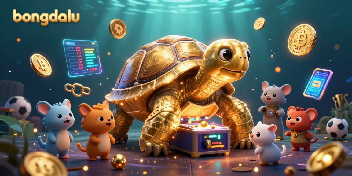 Engage with bongdalu’s lively casino scene featuring a golden tortoise pinball game and vibrant crypto elements.