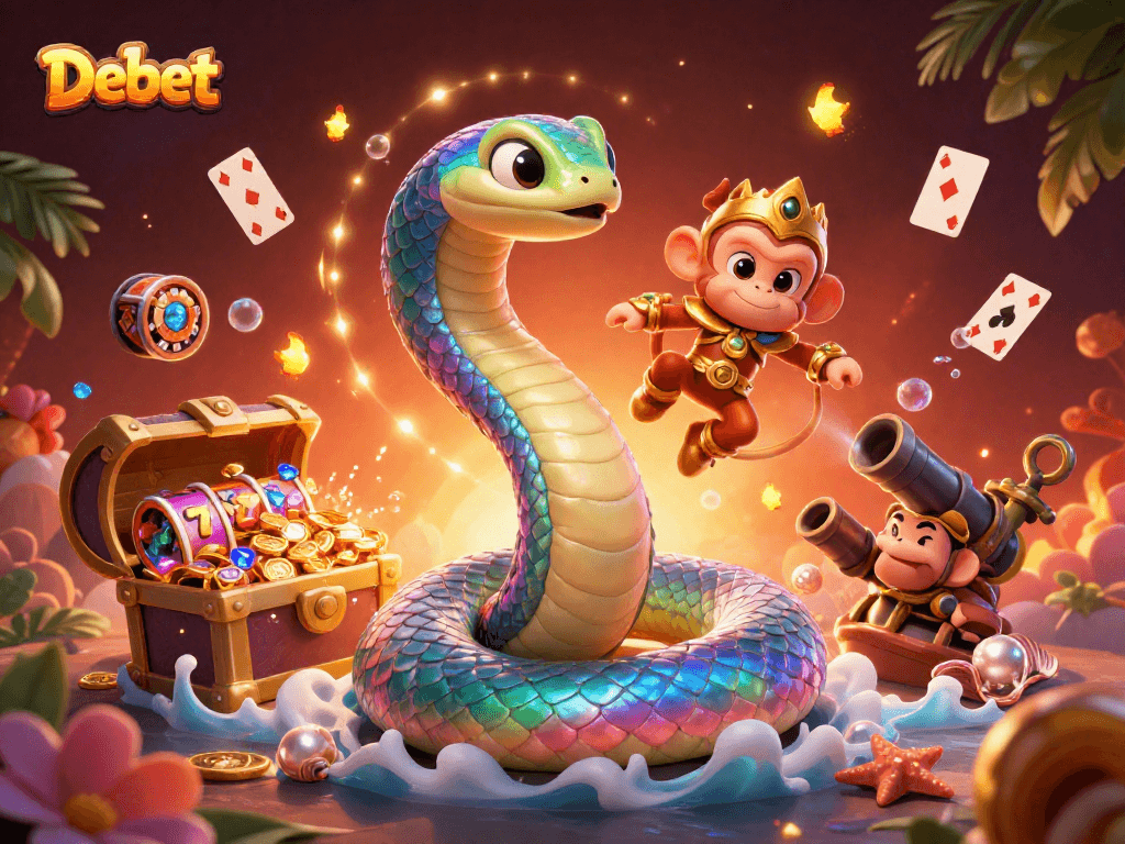 Debet's vibrant scene showcases players winning with gold coins and lucky 7s in an enchanting new casino ambience.