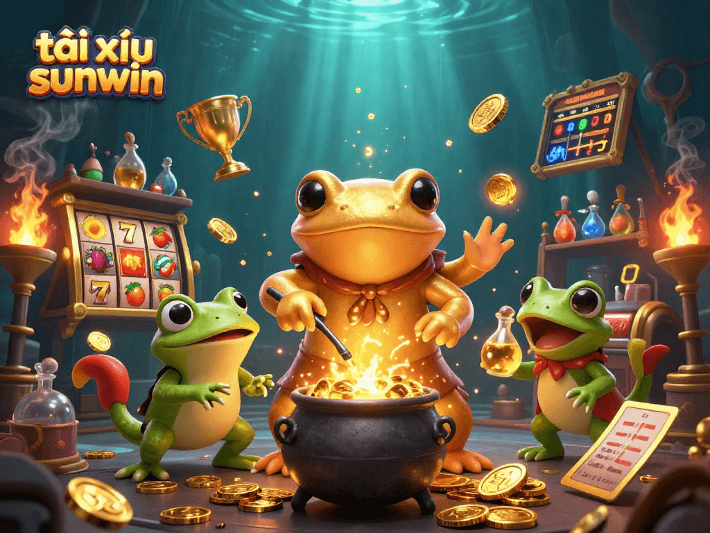 Experience the excitement of tài xỉu sunwin within a vibrant 3D gaming scene filled with dynamic elements.