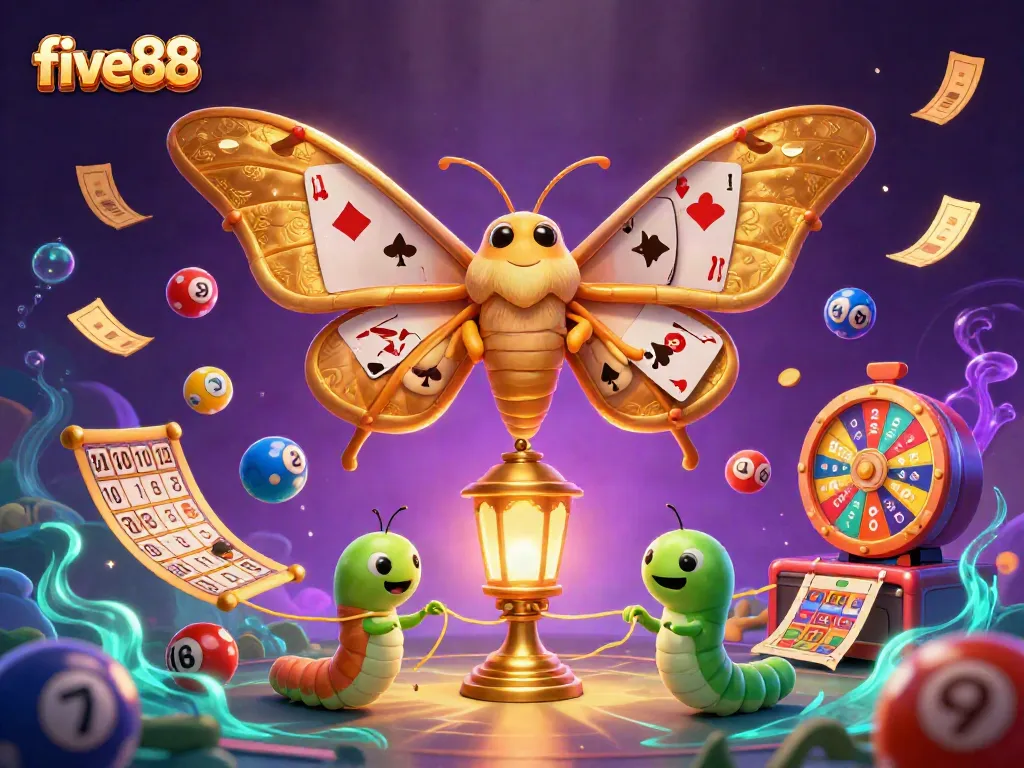 Engage in exciting gameplay at five88 with vibrant casino elements like lottery balls and spinning prize wheels.