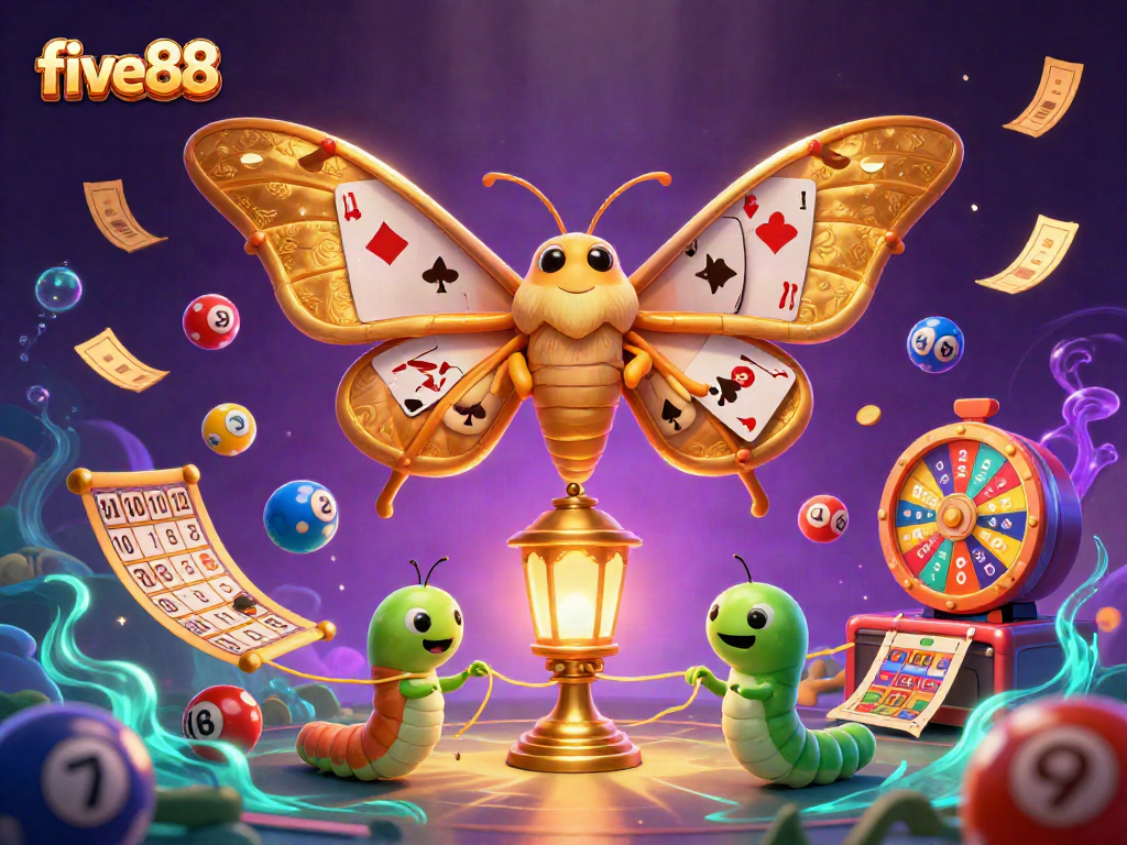 Engage in exciting gameplay at five88 with vibrant casino elements like lottery balls and spinning prize wheels.