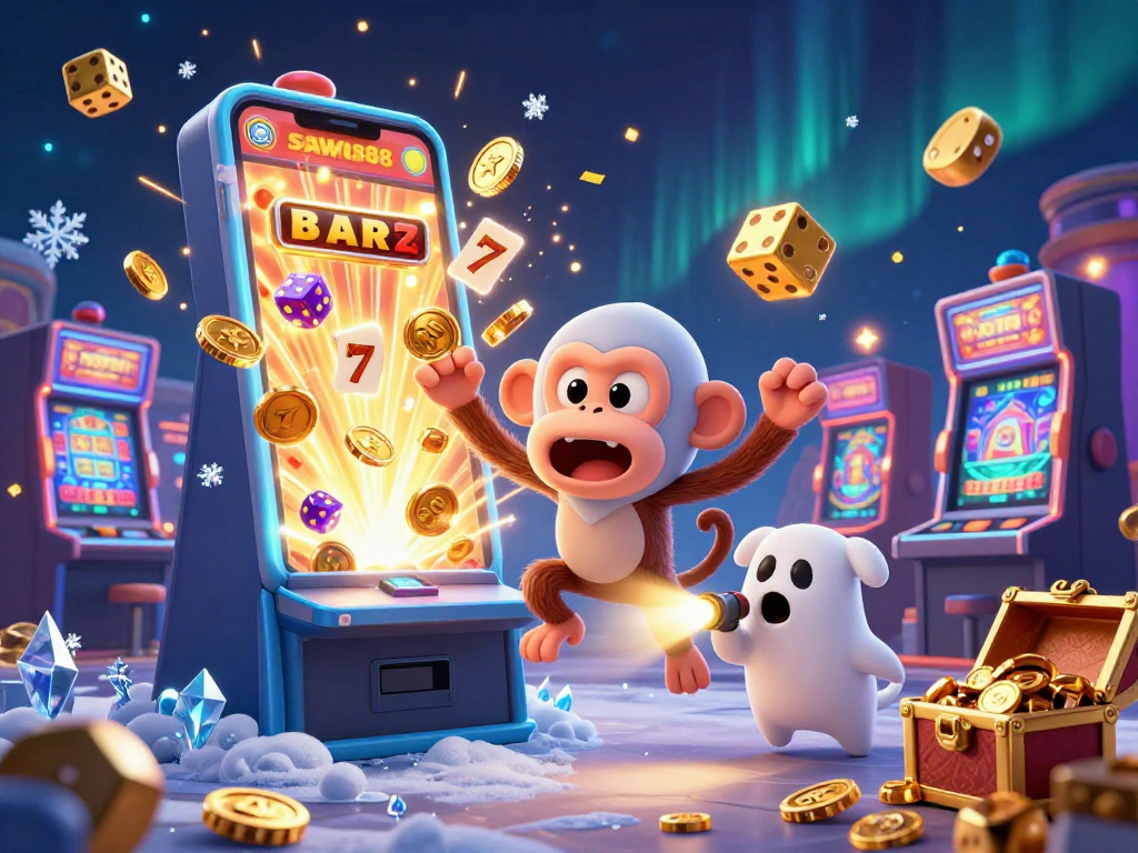Play extravagant casino games at SAWA888 with a lively poltergeist monkey and ghost-hunter puppy.
