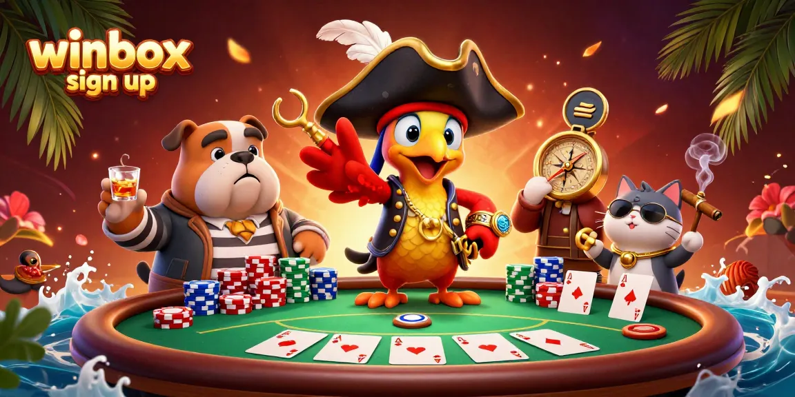 Engage in thrilling gameplay with winbox sign up at a colorful poker scene bustling with characters.