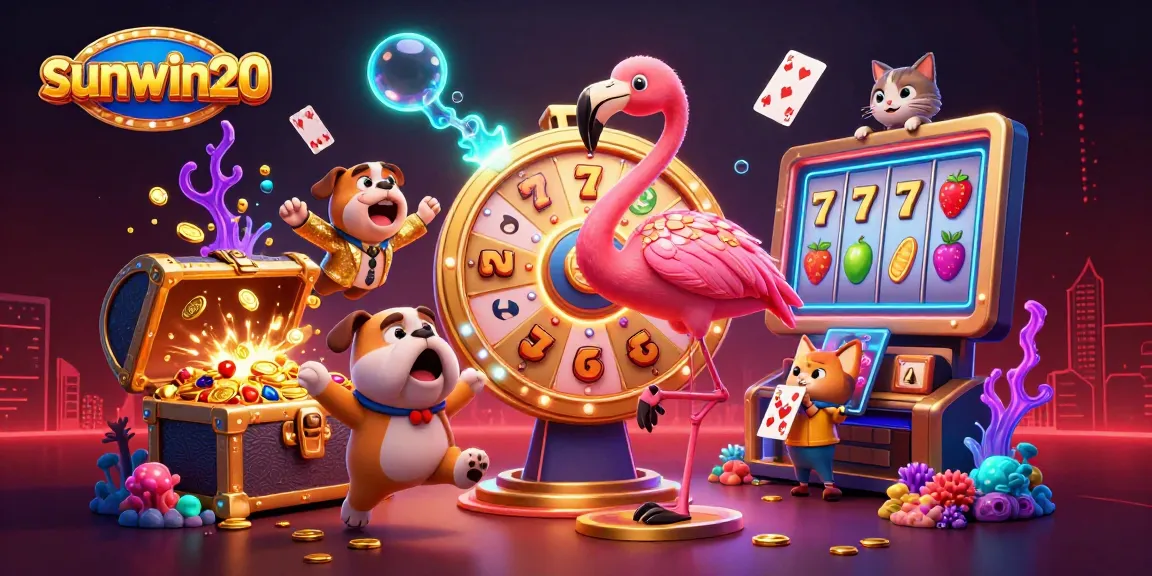 Engage with the sunwin20 prize wheel and dynamic casino scene showcasing excitement and rewards.