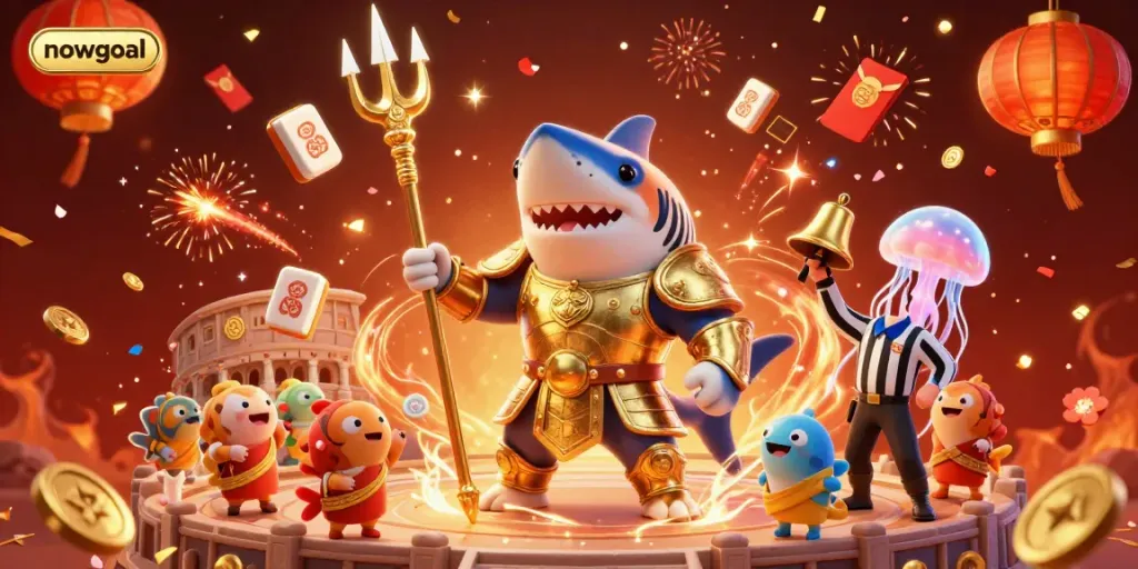 Catch the action with nowgoal's thrilling underwater betting scene featuring a tiger shark warrior.