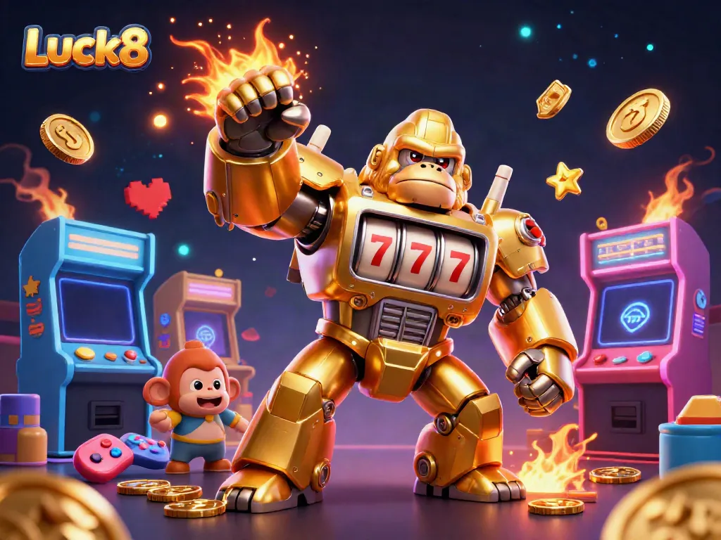 Experience thrilling gameplay at Luck8 with lively characters and vibrant casino elements, showcasing online entertainment.
