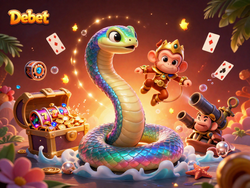 Debet's vibrant scene showcases players winning with gold coins and lucky 7s in an enchanting new casino ambience.