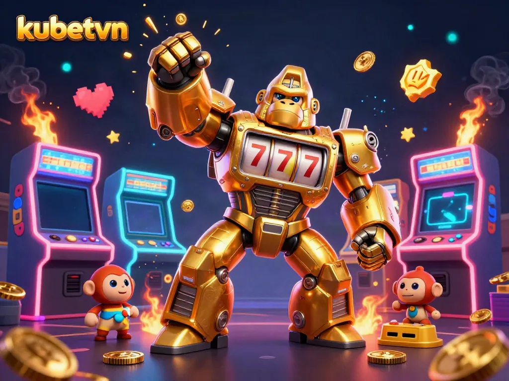 Experience thrilling gaming with kubetvn’s unique 3D illustration featuring a transformer-style gorilla mech.