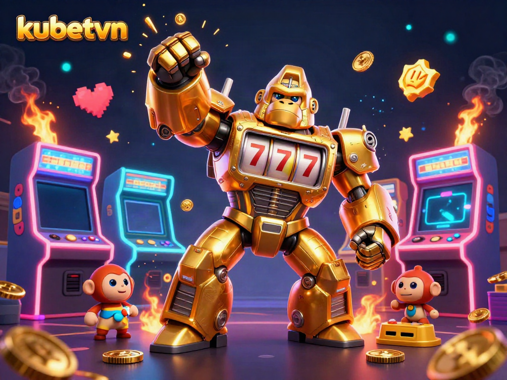 Experience thrilling gaming with kubetvn’s unique 3D illustration featuring a transformer-style gorilla mech.