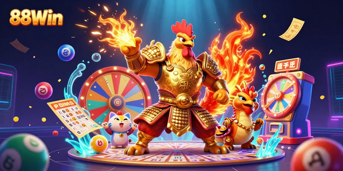 Experience the thrill of 88Win with dynamic casino elements, showcasing vibrant games and exciting features.