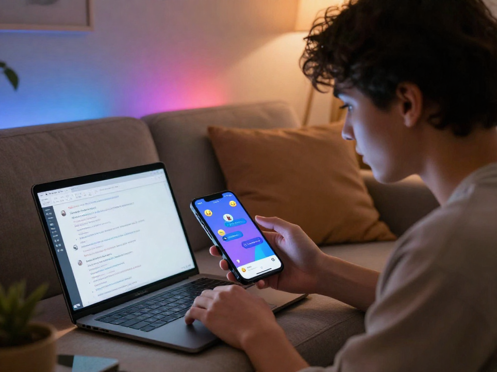 Engaging with nsfw ai chat on a smartphone in a cozy room.