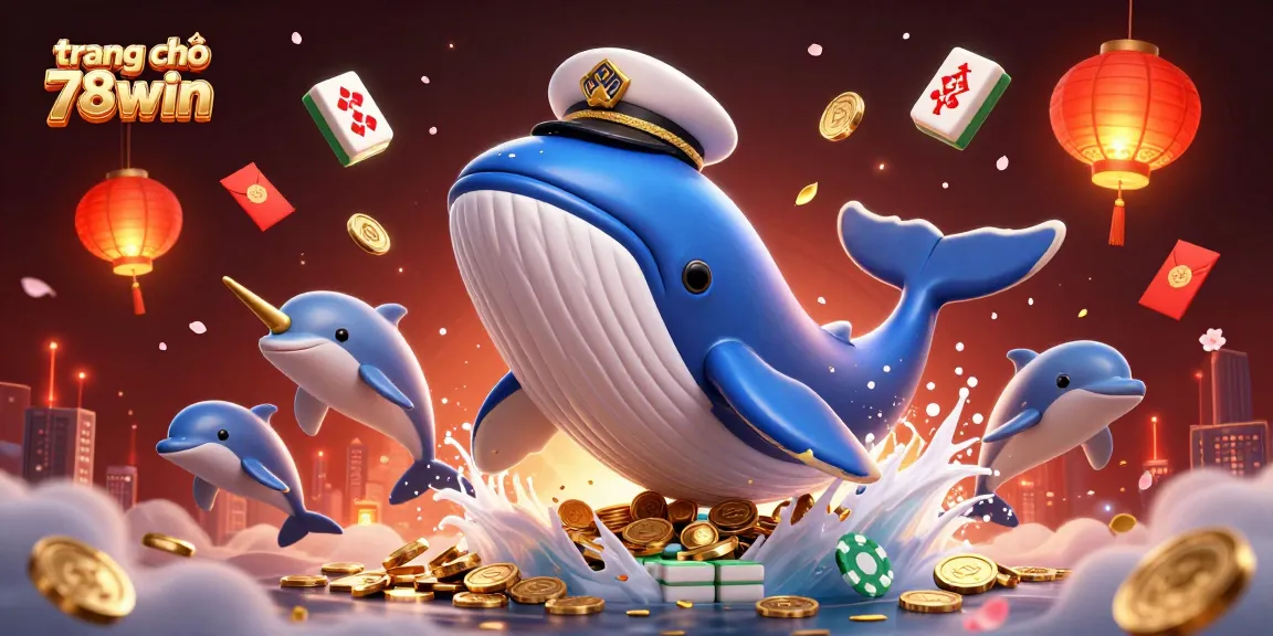 Experience excitement at trang chủ 78win with a vibrant casino-themed illustration of a whale and friends.