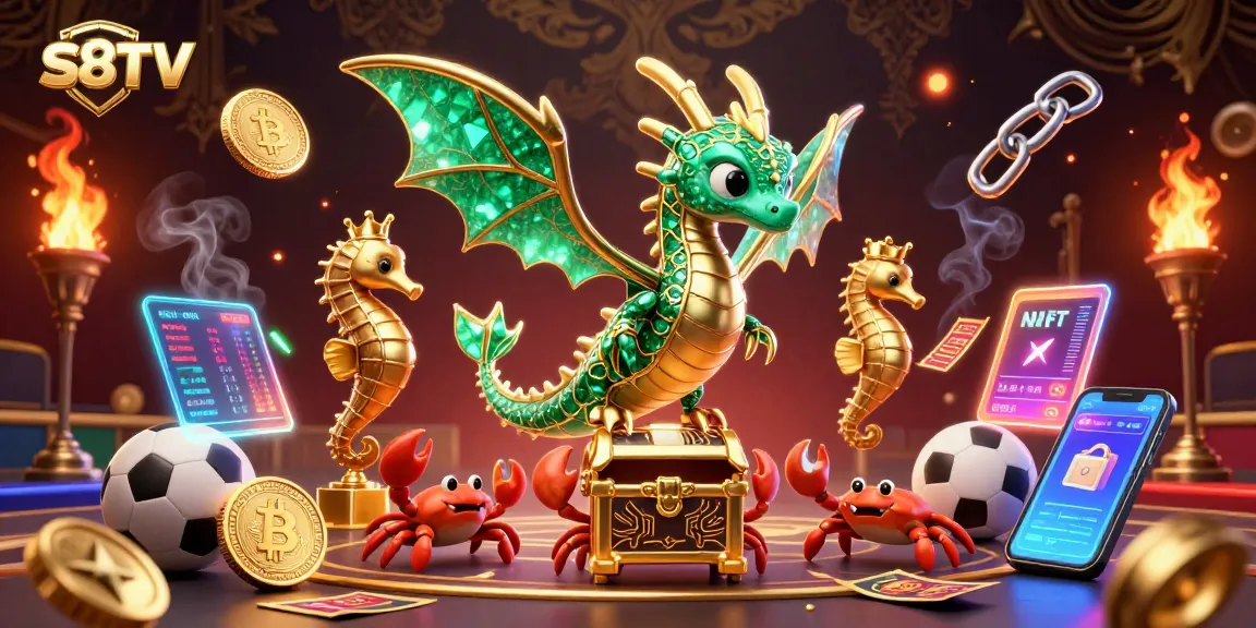 Experience sports betting strategy and excitement with S8TV's vibrant illustration, showcasing dynamic game elements.