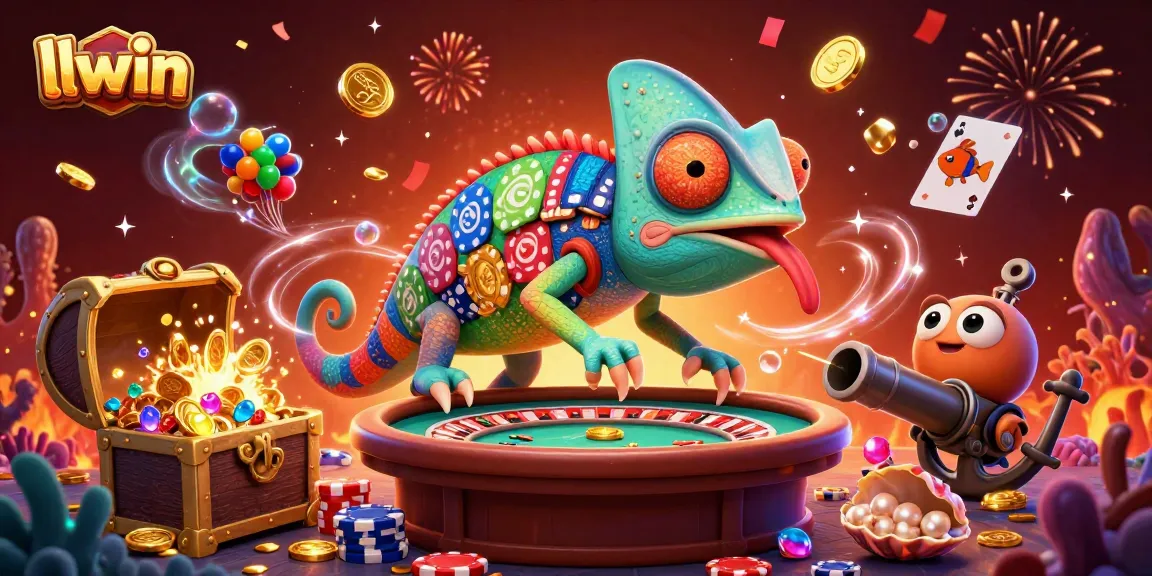 Engage in thrilling gaming activities at llwin with a vibrant casino illustration featuring a chameleon owner.