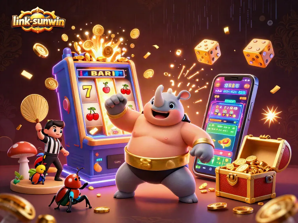 Experience gaming excitement with link-sunwin as a cartoon rhinoceros beetle champion conquers the casino!