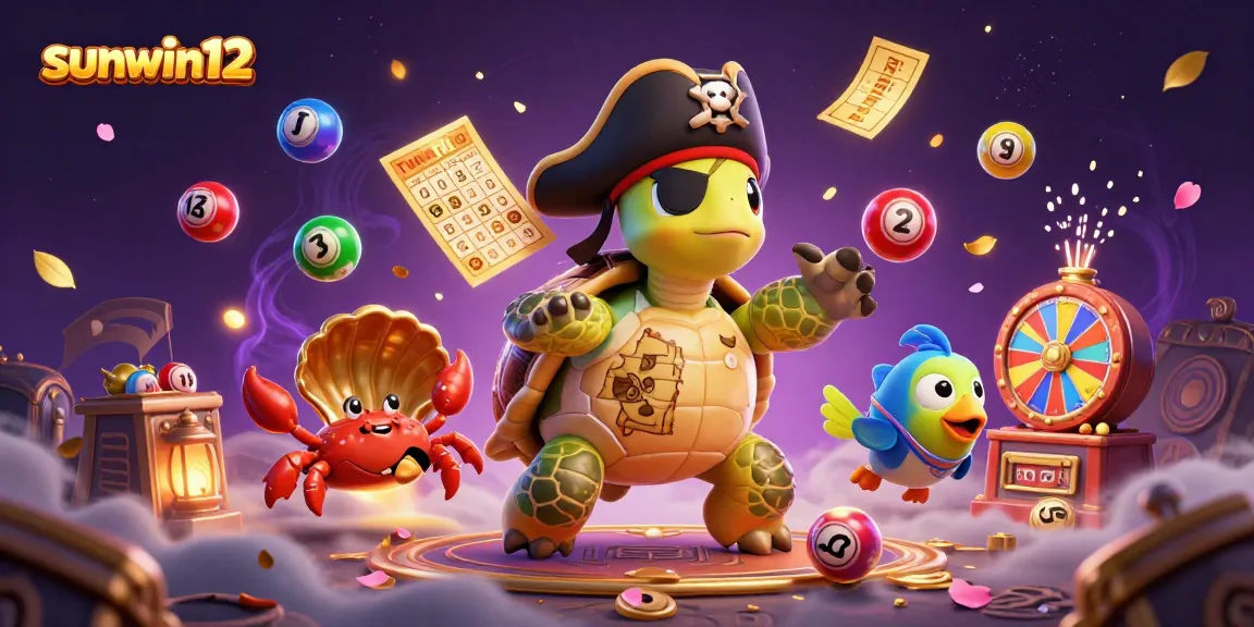 Experience fun gaming with sunwin12 featuring a cartoon pirate turtle and treasure elements.