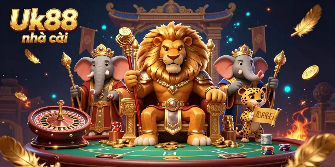 Experience the thrill of gambling at Uk88 nhà cái with an engaging 3D illustration featuring dynamic casino elements.