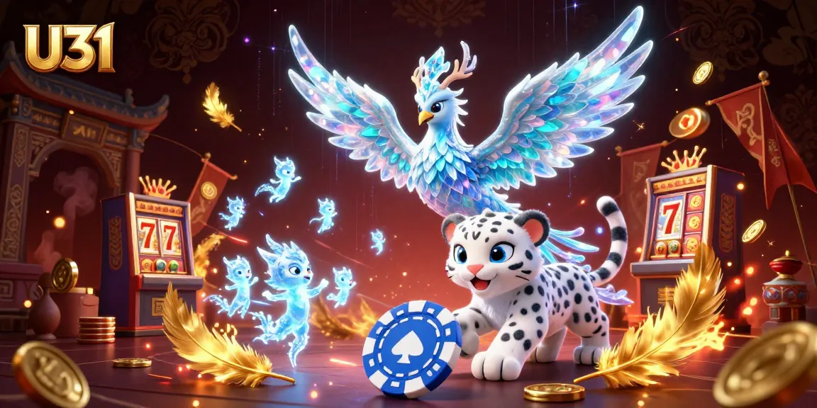 Engage with the exciting U31 gaming atmosphere featuring a 3D cartoon ice phoenix and slot machines.