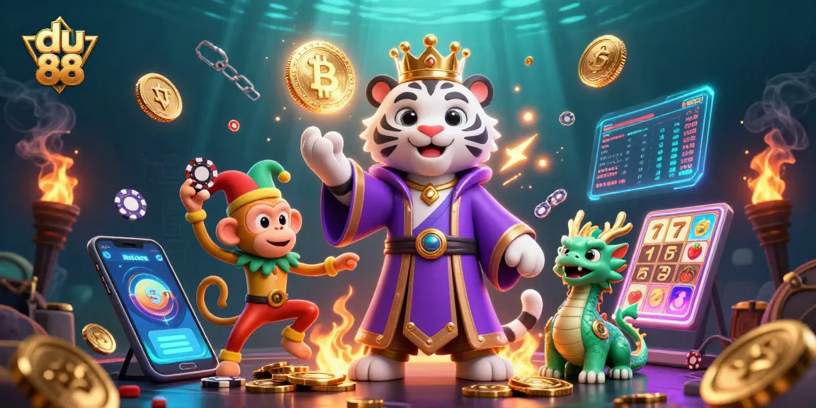 Experience the thrill of du 88 with a vibrant 3D casino scene featuring a royal tiger and playful monkey.