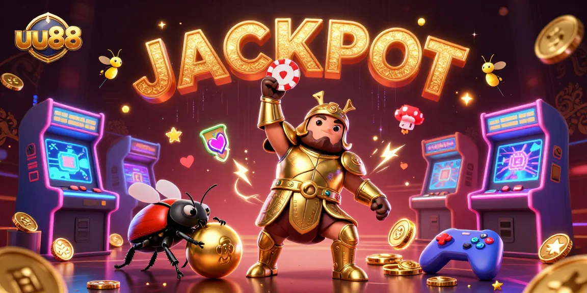 Join the excitement at uu88 with our hercules beetle champion, glowing casino elements, and vibrant jackpot celebration.
